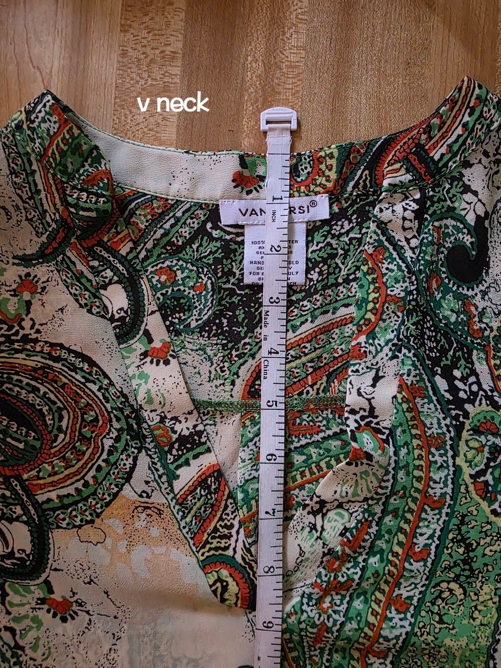 Vantarsi Green Paisley V-Neck Blouse Medium #BL33 - Picture 6 of 9